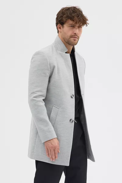 معطف من صوف رمادي ضيق بقبة عالية رجالي