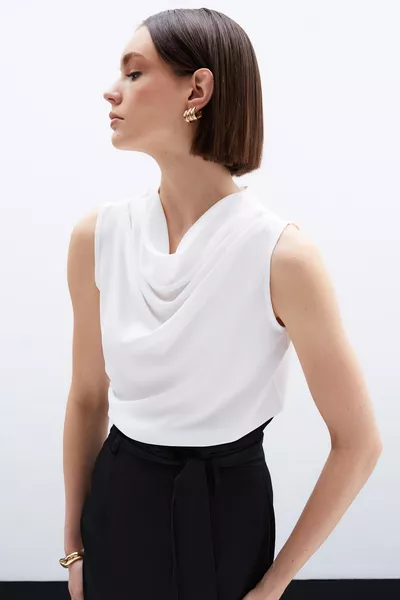 Blouse sans manches à col dégagé - Écru
