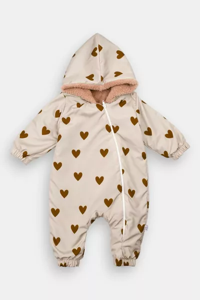 Heart Patterned Baby Girl Winter Zipped Snowsuit