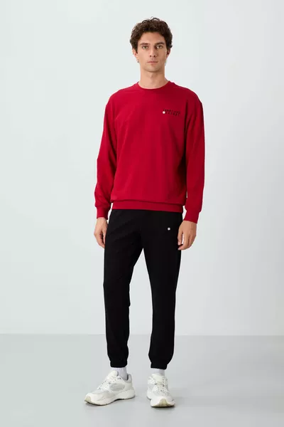 Rood - Zwart Casual O-hals Elastische Enkel Boord Katoenen Heren Oversized Trainingspak - 