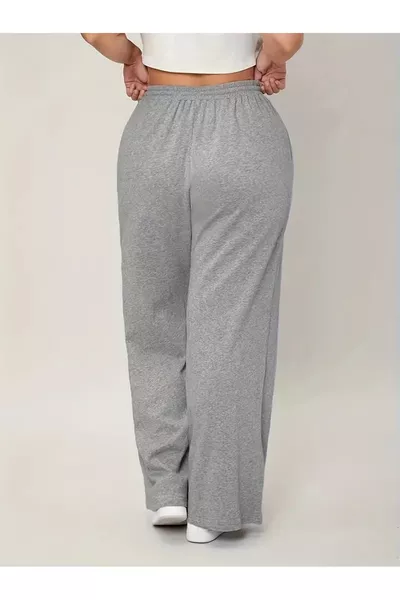 Chardon Grey Sweatpants Plus Size Daily Pants, Women's Solid High-Waisted with Pockets
