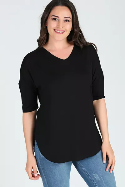 Plus Size Side Slit Half Sleeve Blouse