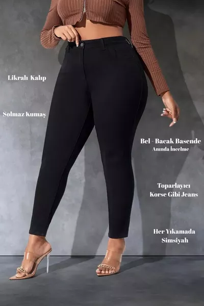 Damen Klassische Schwarze Große Größe Skinny Fit Hohe Taille Voll Lycra Weiche Jeans -klassisch