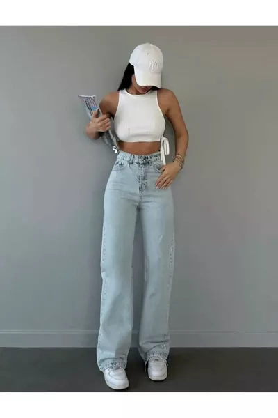 Jean Palazzo Taille Haute Super Slim Power Lycra Angel Buz Bleu Neige