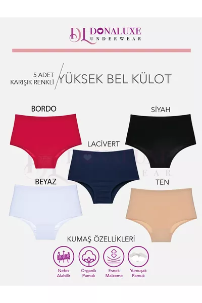 Damesondergoed, dames hoge taille katoenen zachte stof 5-pack ondergoed SBTBL
