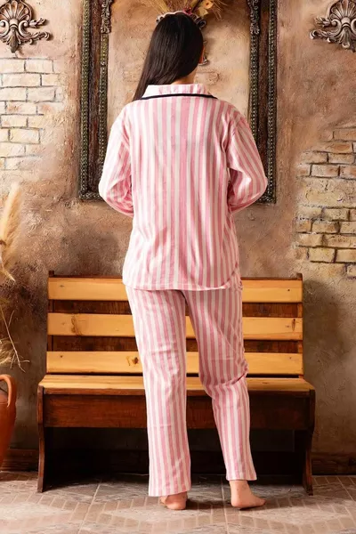 Women's Front Buttoned Sleeve Summer Shirt Model Pajama Set New Season