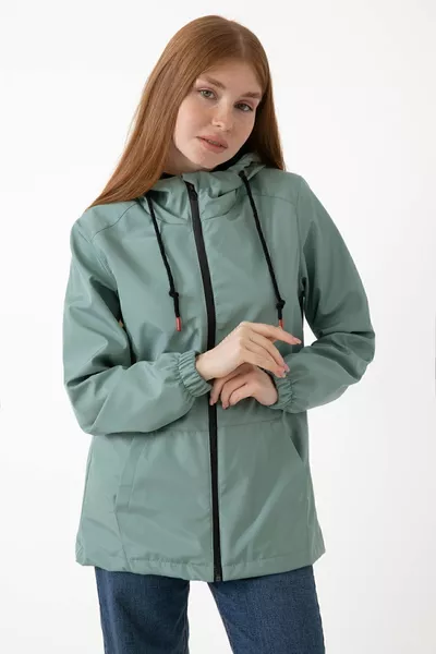Women's Mint Green Lined Waterproof and Wind-Resistant Hooded Raincoat with Pockets - Wind Flap