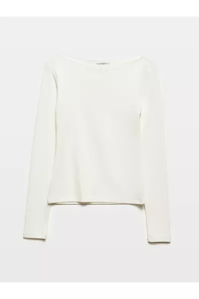  Boothals Lange Mouwen Top-Ecru
