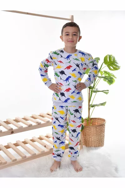 Children's Pajama Set with Dinosaur Print