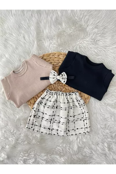 طقم فتاة مكون من 2 بلوزة  تنورة شانيل