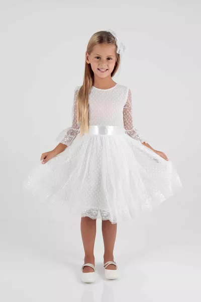 Kids Meisjes Feestjurk Met Gesp En Tule Kant Trend 