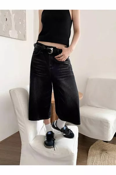 Short en jean baggy K noir délavé