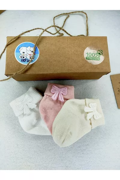 جوارب بنات حديثي الولادة عضوية مغسولة 0-2 سنة مع علبة فاخرة وعقدة - لا تسبب التعرق - 5 قطع