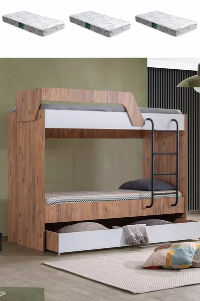 Bunk Bed, Triple Bunk Metal Bed with Legs, 3 Comfort Mattresses