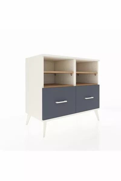 خزانة هايبرين مع 4 رفوف ودرجين، لون حجر القمر-صنوبر/أنثراسيت