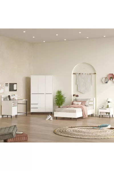 طقم غرفة نوم صغار لينا 4 قطع أبيض -W