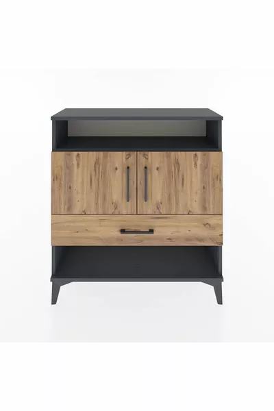 خزانة أرجيس مع رفوف 3 ودرج واحد و2 أبواب، رمادي فحمي-صنوبر