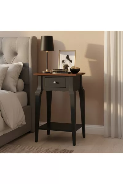 Masif Konik Antrasit Ceviz Raflı Komodin