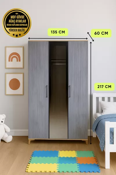 خزانة إيجه بثلاثة أبواب وأدراج | جودة MDF | تصميم عصري | أنيقة وعملية