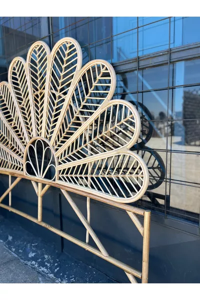 Bamboo Rattan Woven Headboard Handmade Double Bed Natural Color cm