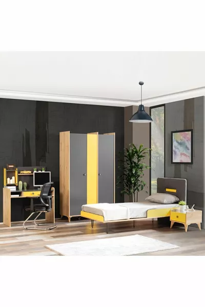 Stijlvolle Jongenskamer - 3-Deurs Kast, Bed, Nachtkastje, Bureau