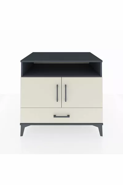 خزانة كرونوس بثلاثة أرفف ودرج واحد وغطائين باللون الأنثراسيت والحجر الرملي