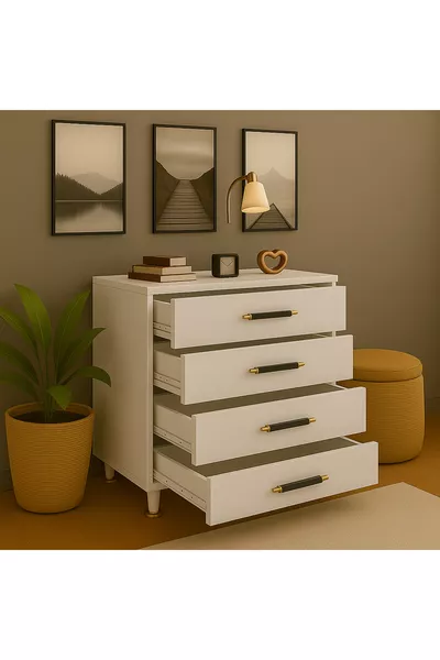 Modern Dresser with 4 Drawers and White Details – Bedroom Furniture