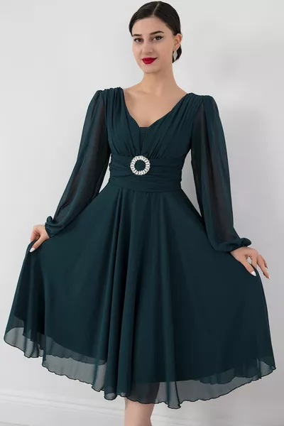 Chiffon jurk met gesp met riem 