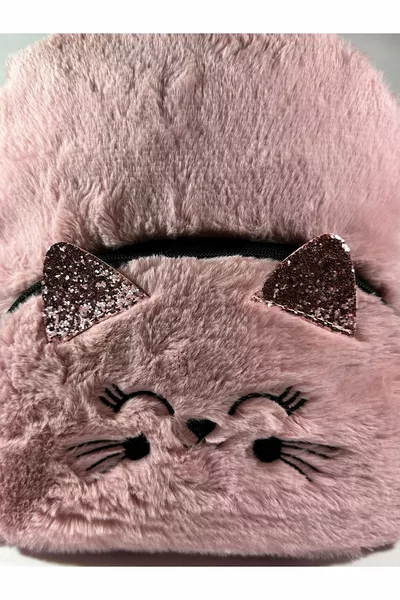 Cat Pattern Plush Furry Strap Children's Backpack