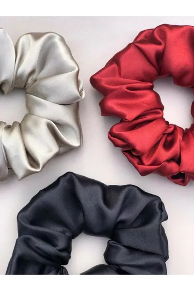 مجموعة من 3 مشابك للشعر نسائية من الساتان باللون الأحمر