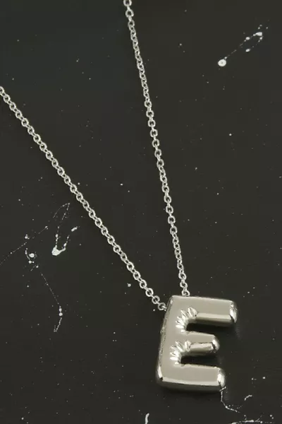 Collana con Ciondolo a Lettera E in Argento Balloon in Acciaio Inossidabile L
