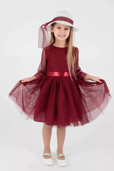 أطفال الفتيات قبعة وتول الدانتيل الاتجاه مساء اللباس 
