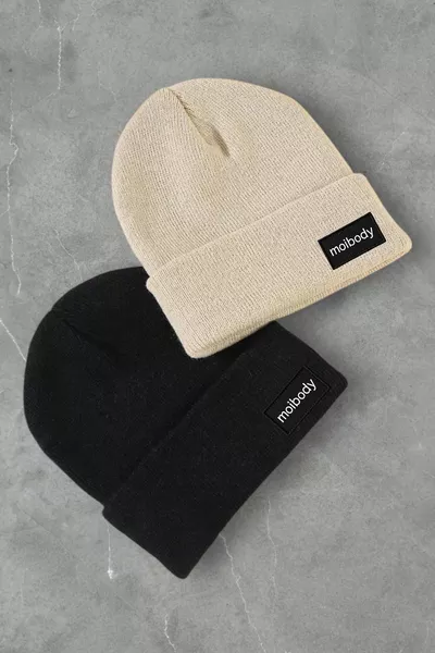 قبعة أساسية فاخرة 2 قطعة من الأكريليك % باللونين الأسود والبيج