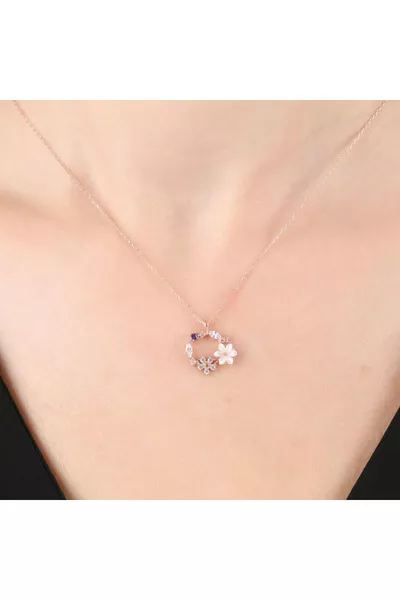 Bahar Bahçesi Manolya Çiçeği Rose Renk Flowers Gümüş Kolye