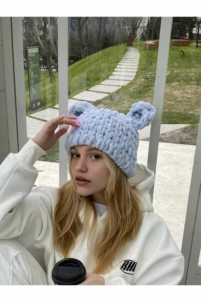 قبعة دب بحشيّة زرقاء