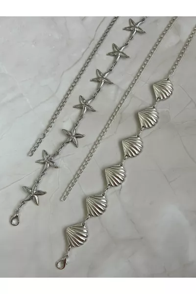 طقم حزام سلسلة مزدوج بتصميم نجمة وصدفة للجسم والخصر والفستان والبنطال والتنانير