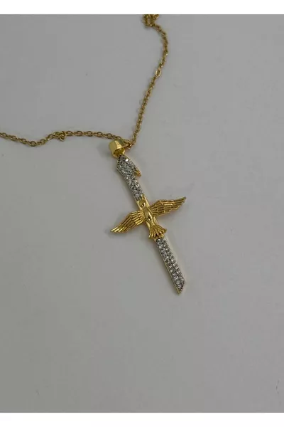 Collana a uccello in acciaio con zirconi