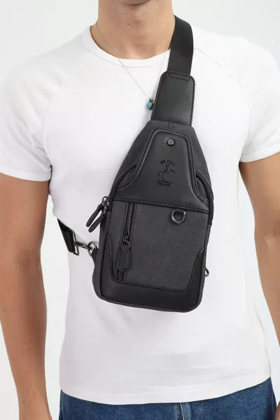 Men's Black Canvas Multi-Compartment Daily Crossbody Shoulder Bag