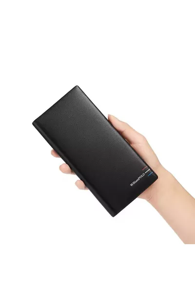 لورنتو إصدار محدود محفظة بطاقات ومحفظة رجالية طويلة من الجلد الإيطالي الأسود الأصلي