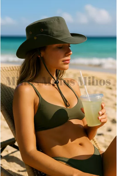 قبعة سفاري باللون الكاكي – قابلة للتعديل، قماش قابل للتنفس، قبعة صيفية للجنسين