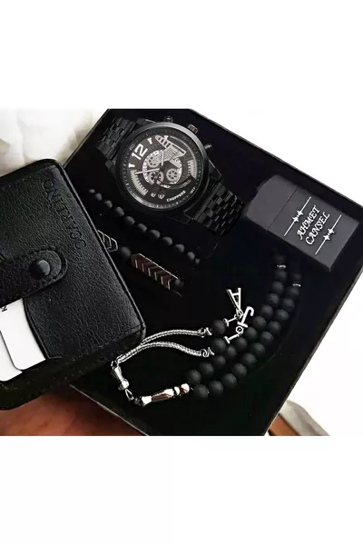 Set étanche pour hommes comprenant montre-bracelet, briquet, chapelet et porte-cartes