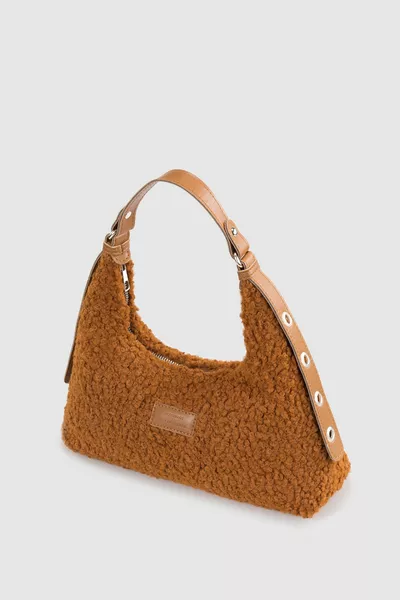 Women's Camel Faux Fur Woven Baguette Bag 