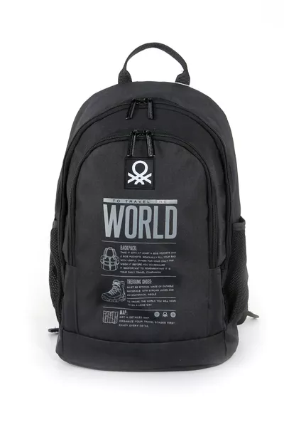 Zaino scolastico a doppio scomparto "The World" Nero / 