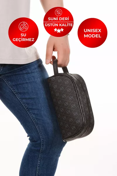 Black Unisex Waterproof Shaving & Cosmetic Portfolio & Clutch Handbag