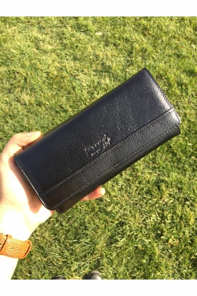 STD Практично истинска кожена черна дамска портмоне Класическо