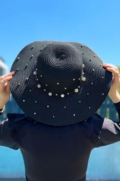 Pearl Straw Hat Black 