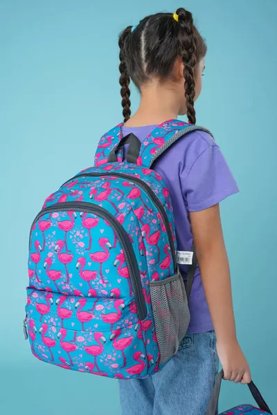 مجموعة حقائب مدرسية ثلاثية وردي فلامنغو / .