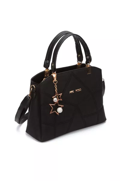 Women's Butterfly Black Hand and Shoulder Bag with Charm Detail