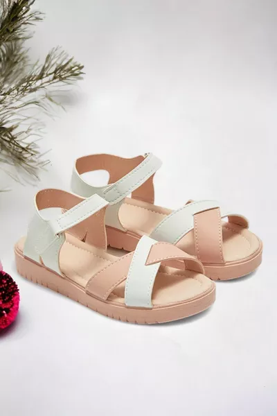 Çapraz Beyaz Pembe Kız Çocuk Sandalet