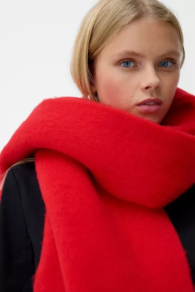 Imported Puffy Soft Textured Women's Scarf Shawl Shoulder Wrap Red